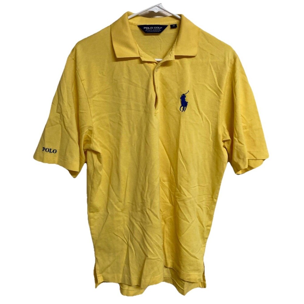 Men's VTG Polo Golf Ralph Lauren Polo Knit SS Big Pony Spellout Yellow Size Med